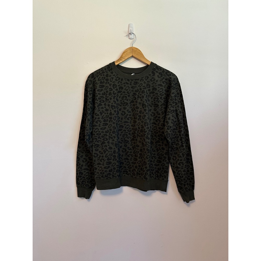 Z Supply Leopard Print Olive Green Pullover Crewneck Sweatshirt | Size Small